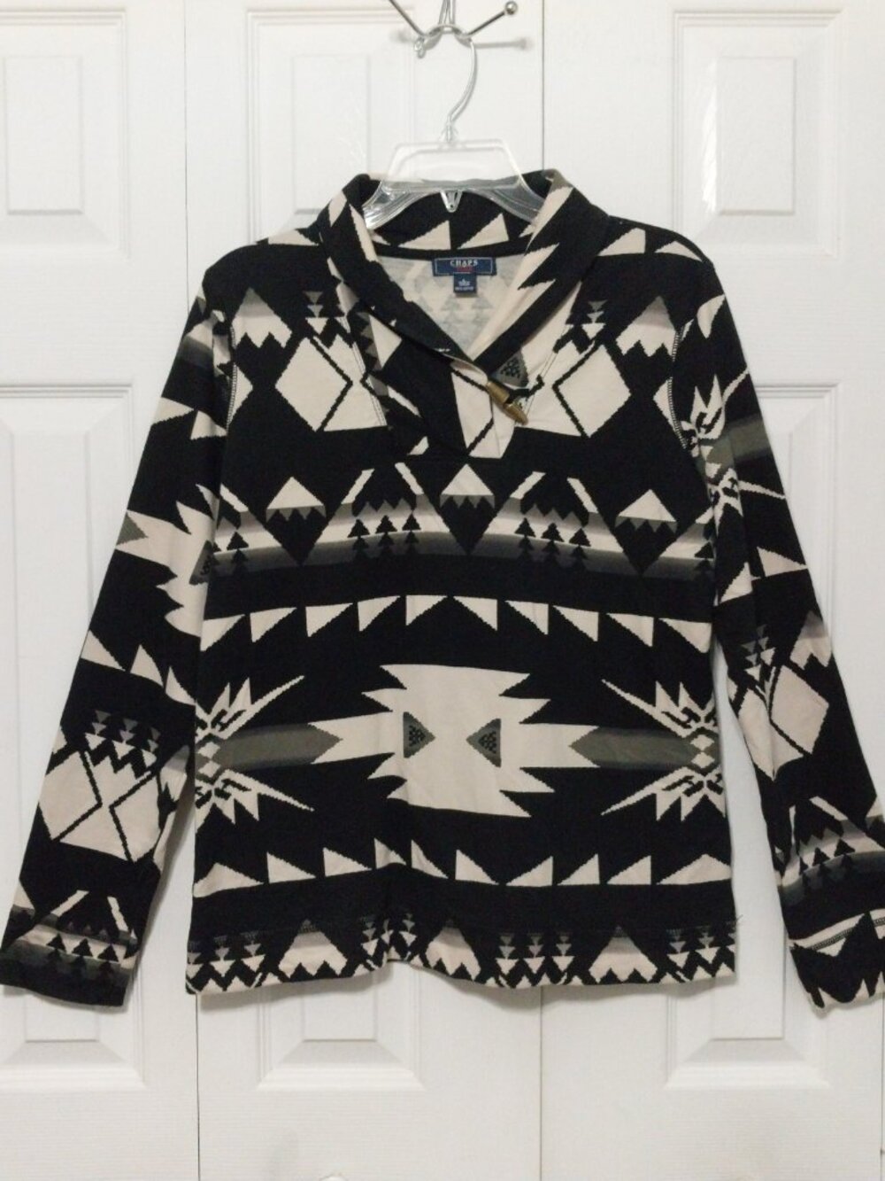 Chaps Denim Womens Aztec Southwestern Toggle Pullover Sweater Sz L